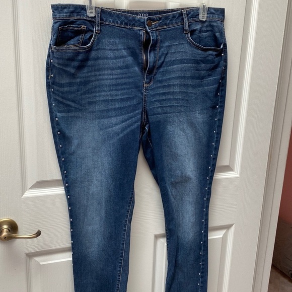 Q a.n.a solid blue stretch skinny plus size denim jeggings jeans 👖 size 18 - Picture 1 of 7